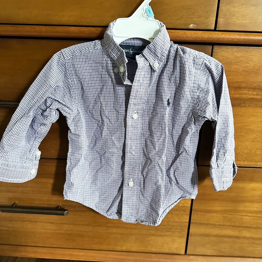 Ralph Lauren Kids Blue and White Checkered Button Down Shirt